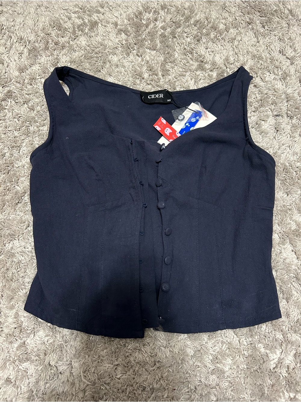 Cider Navy Sleeveless Button-Front Women's Top